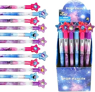 Tiny Mills 24 Pcs Galaxy Outer Space Multi Point Stackable Pencil with Eraser for Outer Space Galaxy Birthday Party Favor Prize Carnival Goodie Bag Stuffers Classroom Rewards