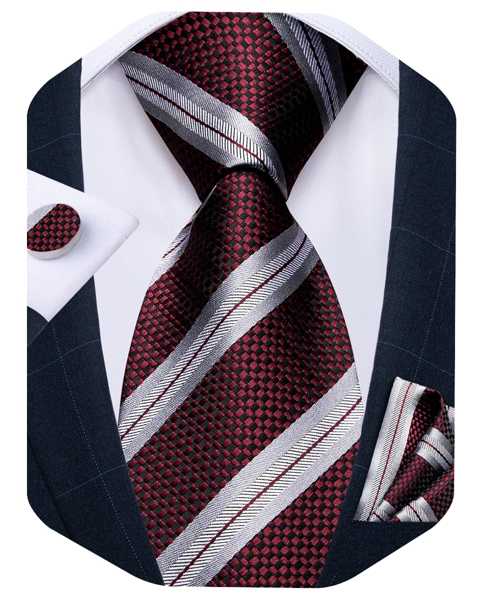 DiBanGu Striped Ties for Men Silk Woven Plaid Necktie | Classic Stripe Pattern,Soft Silk,Wear-resistant,Pocket Square and Cufflinks,Great Gift for Birthday,Business,Meeting