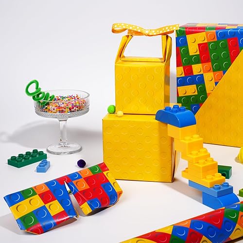 Miniatura 4 de BIOBROWN Papel de Regalo de Bloques de Construcción Reversibles para Niños y Niñas - 17 Pulgadas X 33 Pies - Papel de Regalo con Diseño de Ladrillos