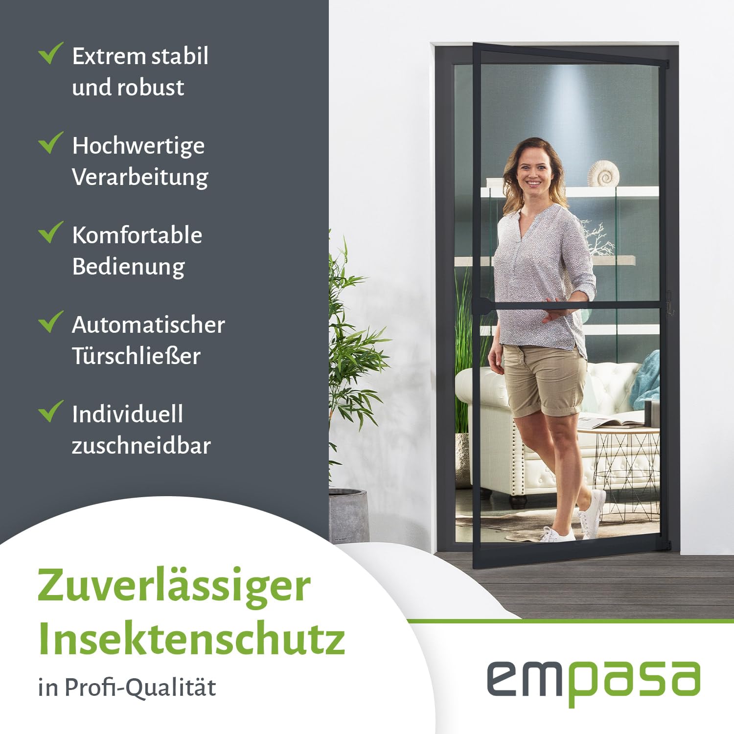 empasa Insektenschutz Fliegengitter Tür Alurahmen MASTER PRO | individuell kürzbar als Selbstbausatz, Farbe: anthrazit, Größe: 100 x 210 cm