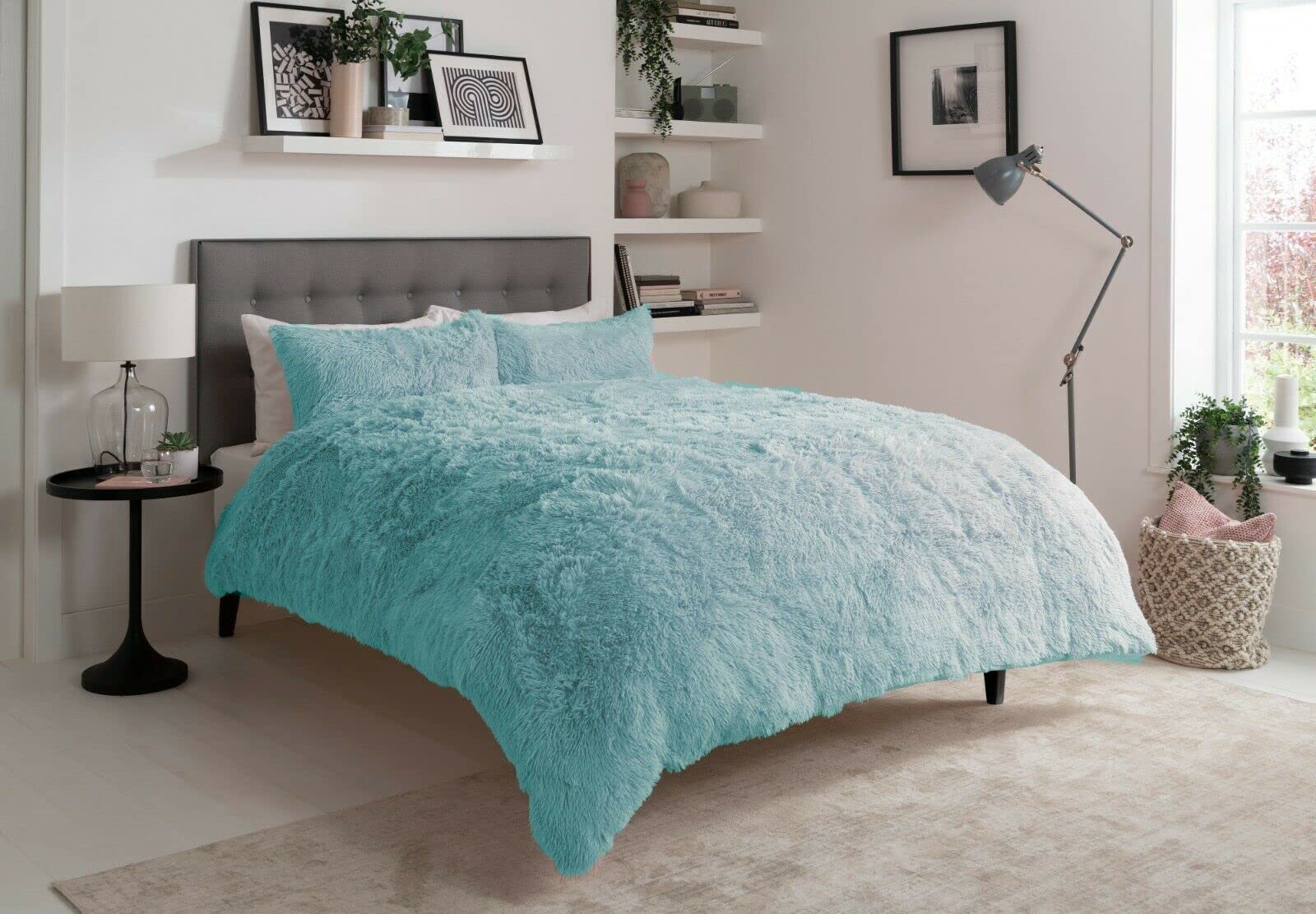 Nightzone Duck Egg Teddy Bear Fleece Long Fur Cuddles Alaska Luxury Duvet Cover Set Warm Cosy Soft Teddy Bedding Set (, King)