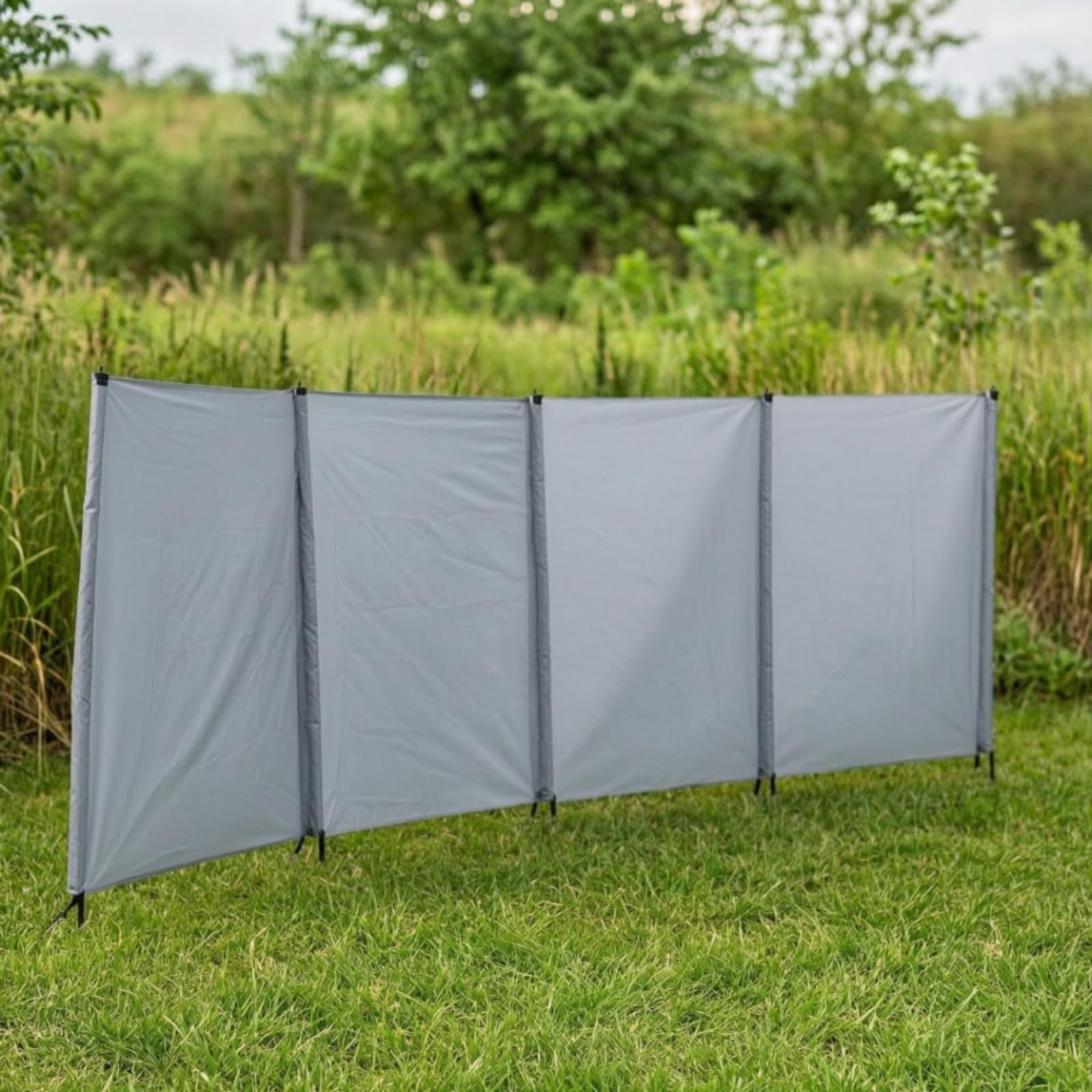 Paravento da Campeggio Leggero Frangivento da Esterno Resistente Barriera per Pescatori, Spiaggia, Grigio, 4 Lati Senza Finestra, Dimensioni 1.4X5