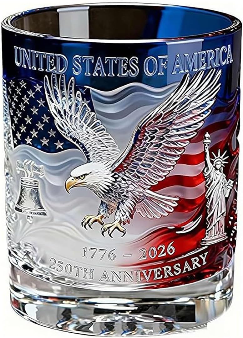250th Anniversary Whiskey Glasses, U.S. 250th Anniversary Heritage Whiskey Glass, Independence Day Commemoration Glass,Father's Day Patriotic Collectible Gift for Liquor Scotch Bourbon or Wine (#3)