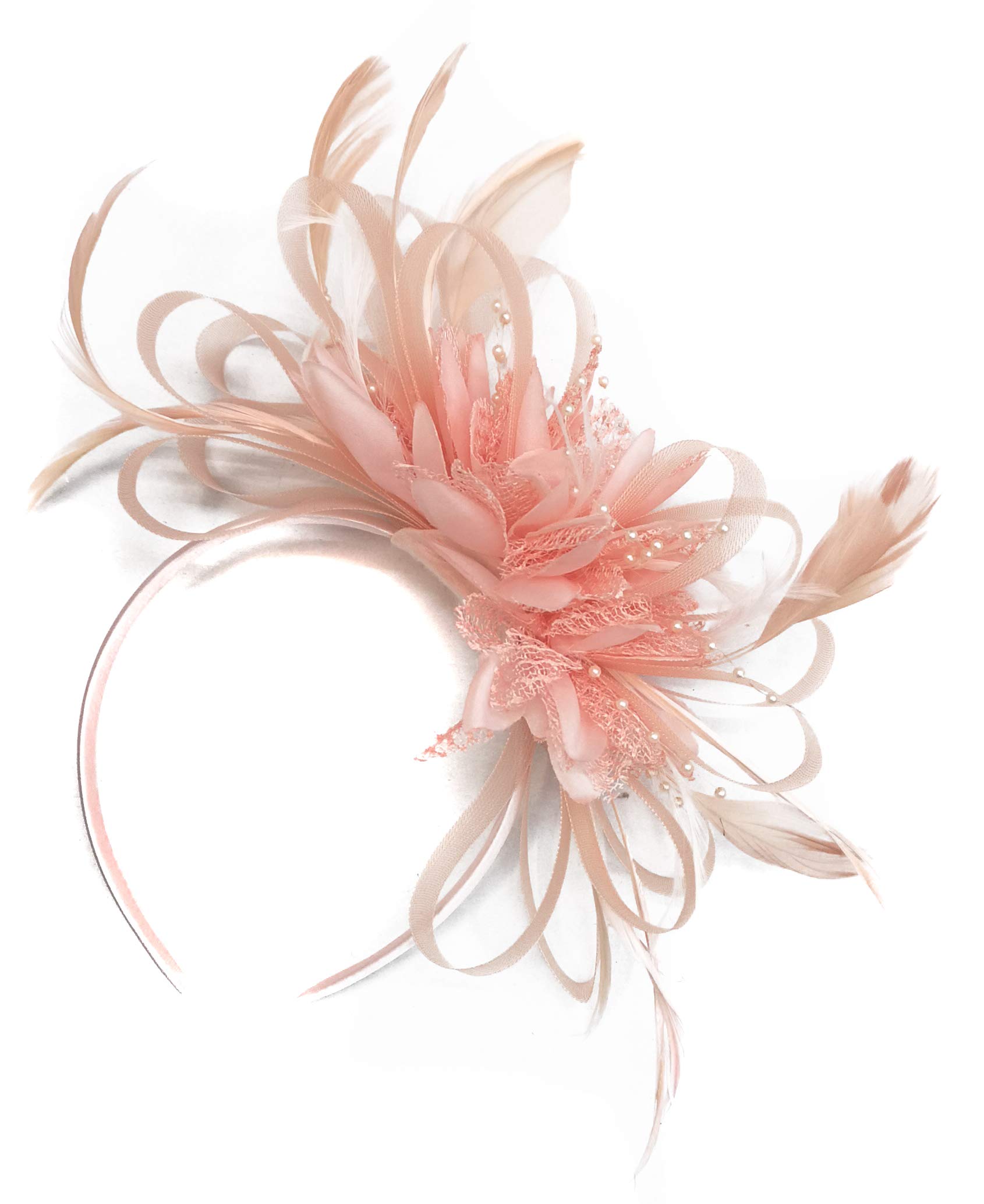 Caprilite Nude Peach Pink Feather Hair Fascinator Headband Wedding Royal Ascot Races Ladies