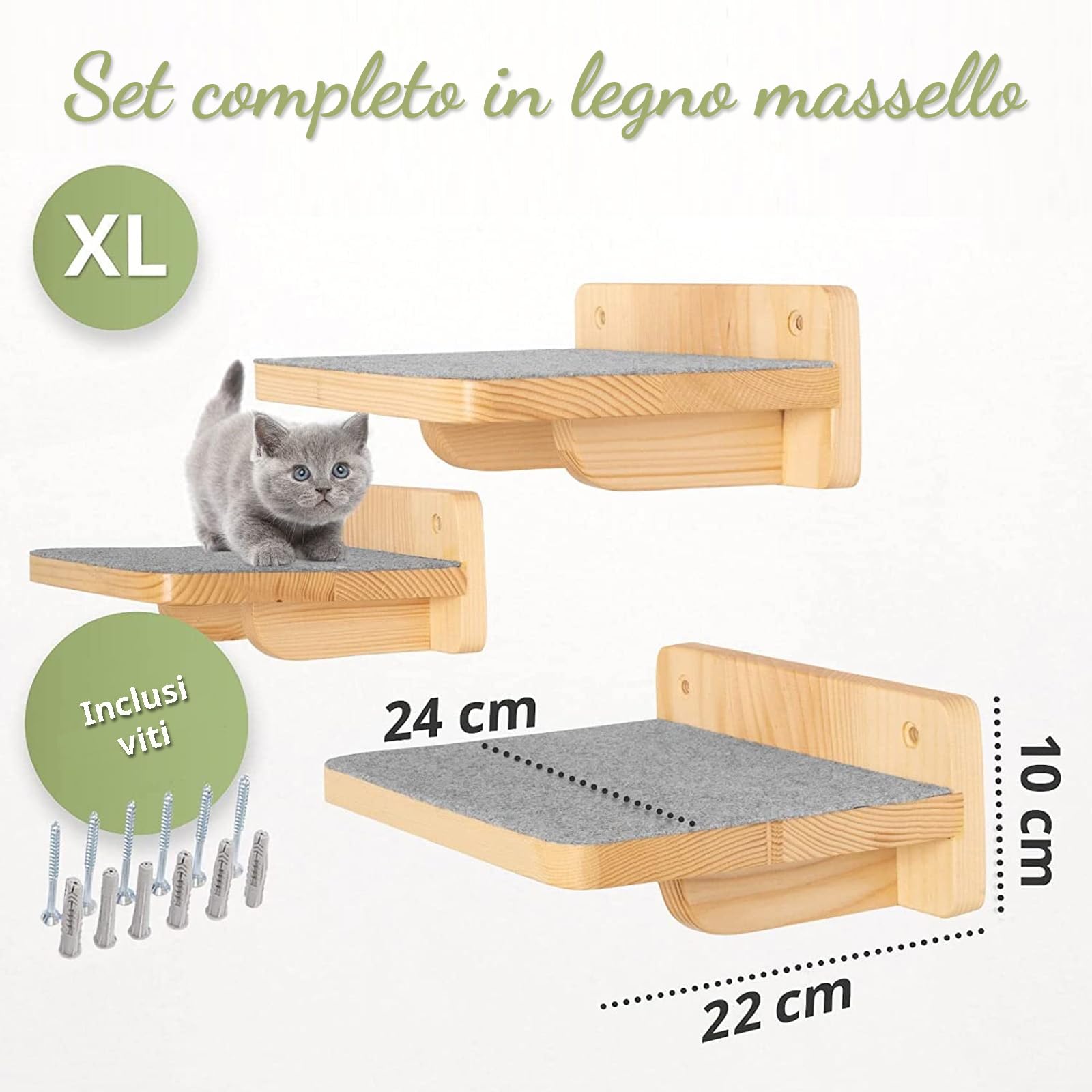 WOOWOOD Parete da arrampicata per gatti, set da 3 scale per gatti, da parete, per gatti, per arrampicata su parete, per gatti, per arrampicata su parete, XL