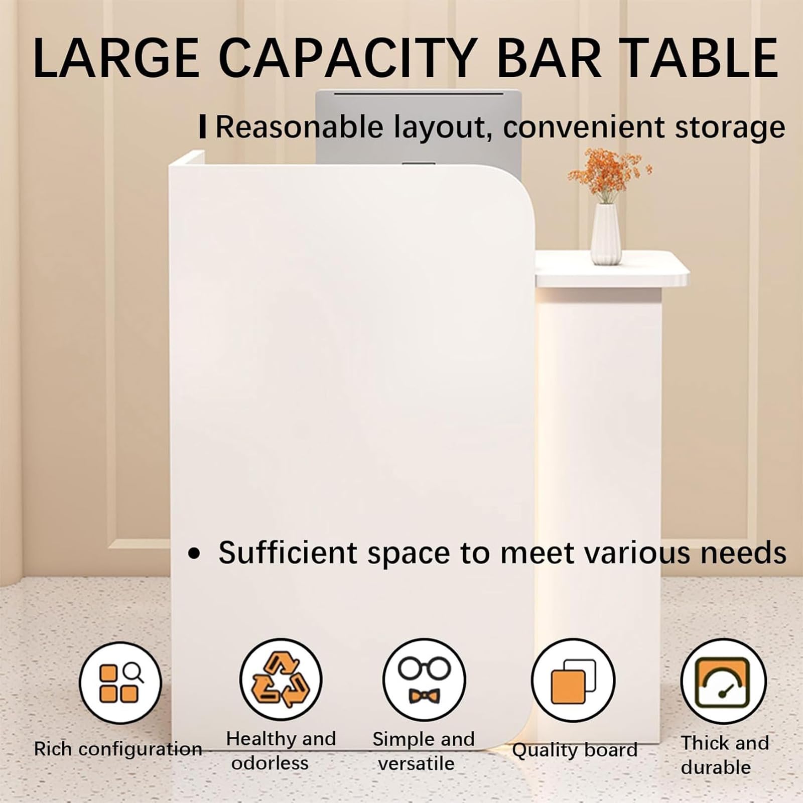 Reception compatta con cassetti per supermercati e minimarket, versatile scrivania in legno per casa, ufficio o segretaria, design salvaspazio, 60 x 45 x 95 cm