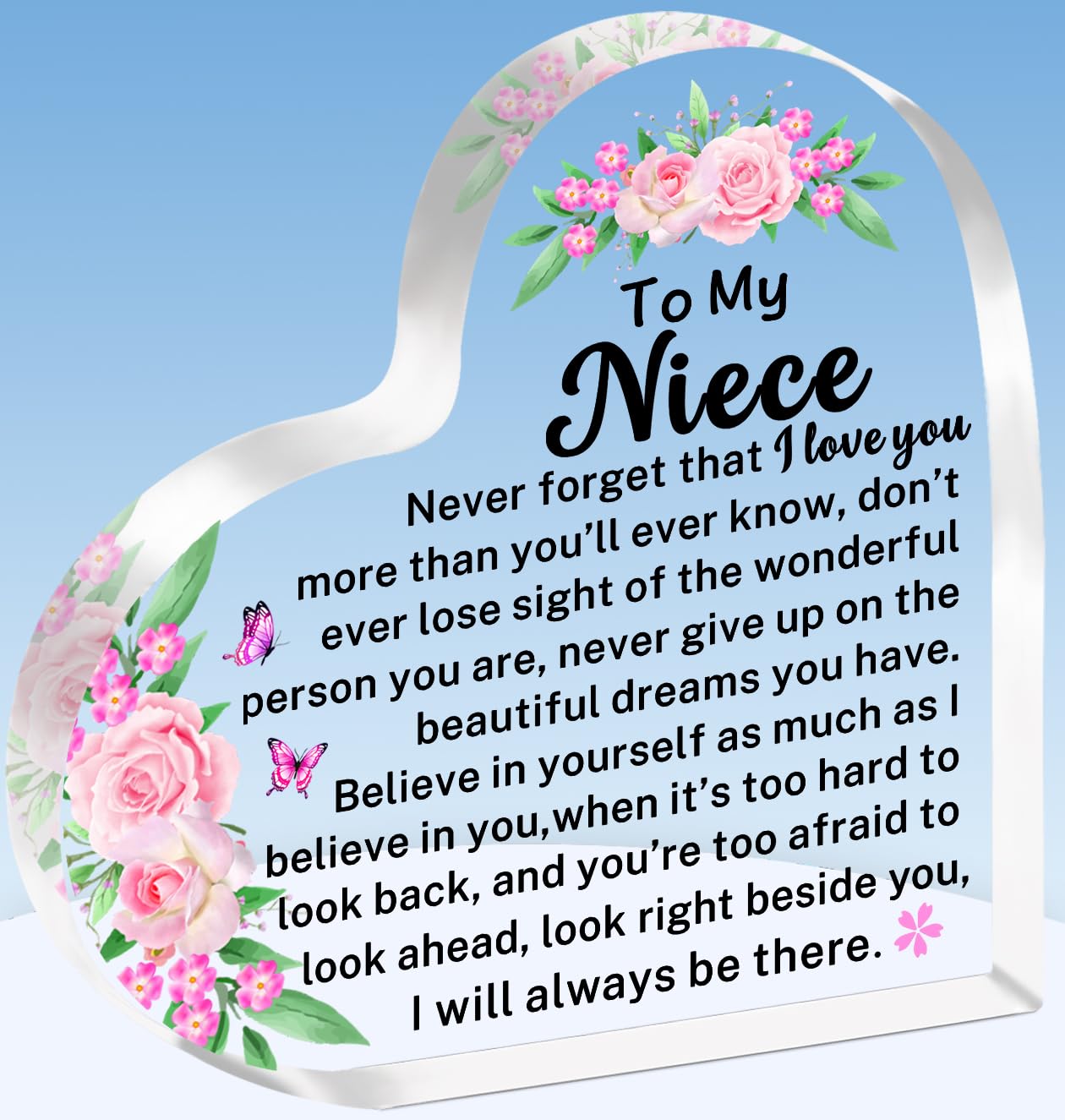 TTOVEN Niece Gifts Heart Acrylic Plaque Birthday Gifts for Niece from Auntie Uncle