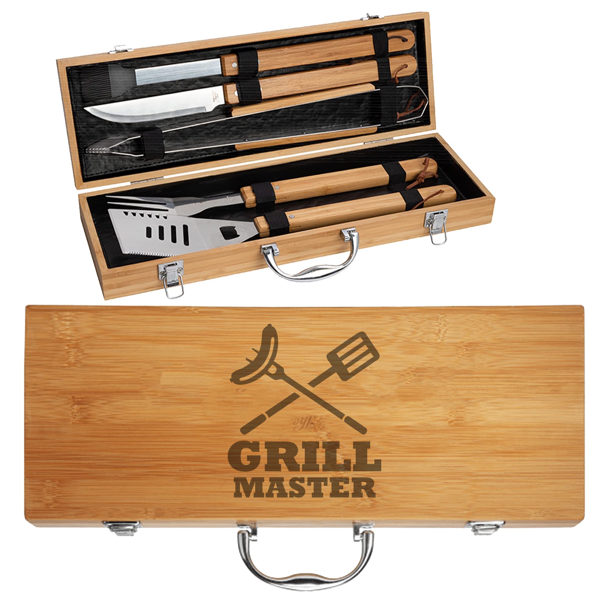 Gift for Dad - Personalized Grilling Tools BBQ Set Ideal for Fathers Who Love to Grill - from Son, Daughter to Grill Master Daddy, Stepdad Grandpa