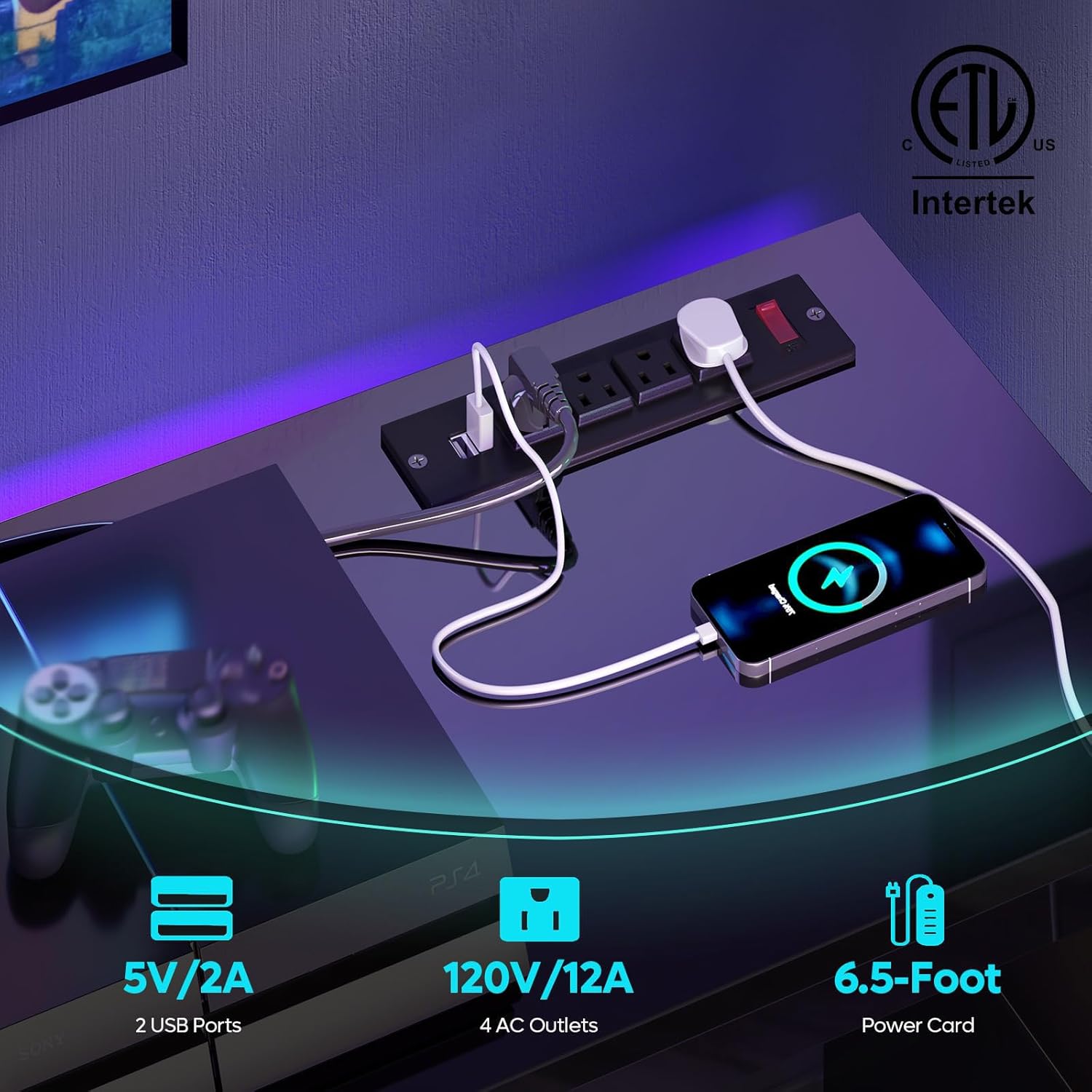 Bestier LED TV Stand for 55/60/65 Inch TV, White High Gloss Entertainment Center with Power Outlet & Adjustable Shelves, Modern Gaming TV Console with Storage for Living Room Bedroom - Image 4