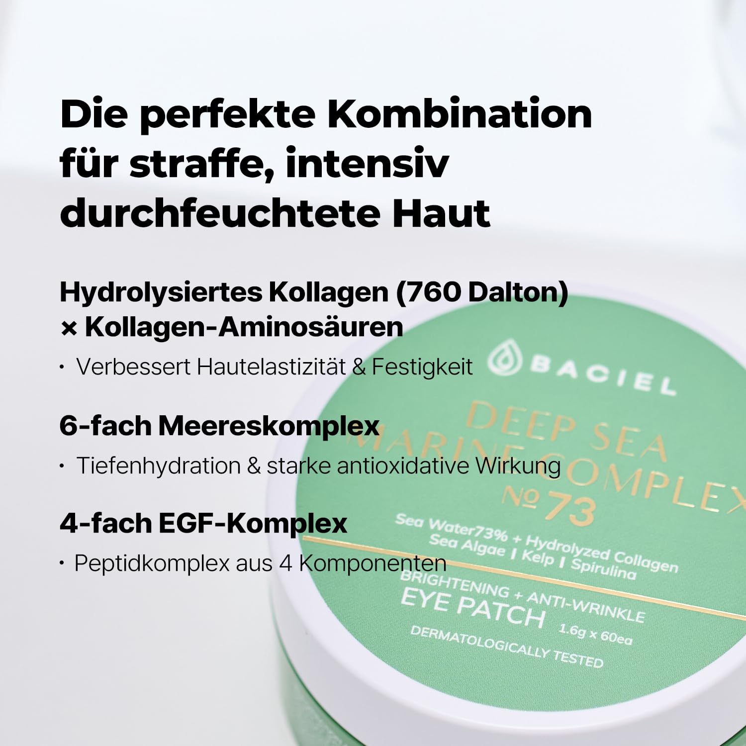 73% Meerwasser - Kollagen & EGF Augenpads I Anti-Falten (Feine Linien) I Niacinamid zum Aufhellen I Korean skincare By BACIEL (30 Paia)