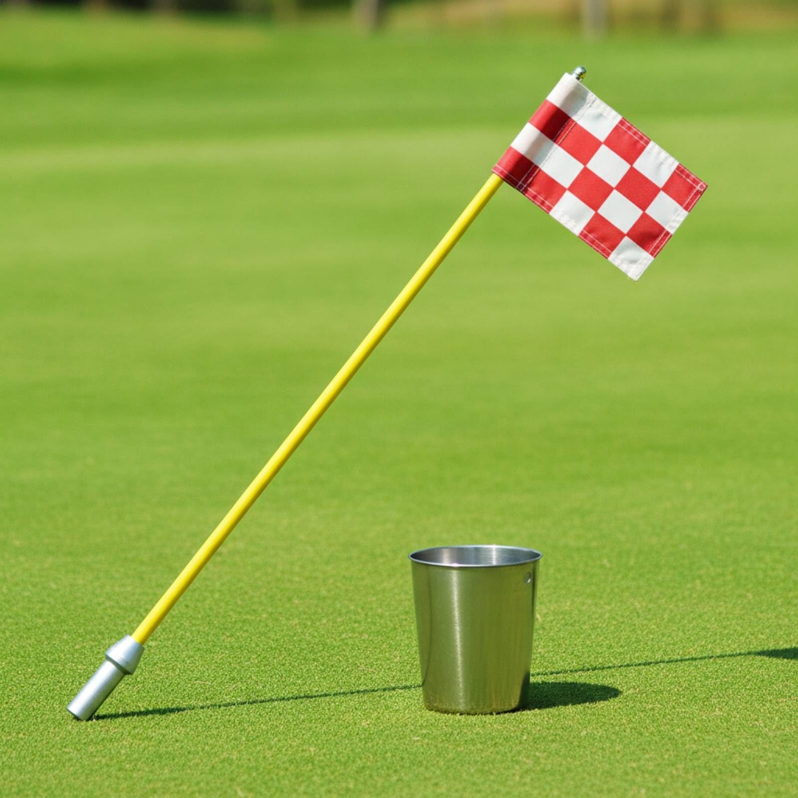 Golf-Flaggenstange mit Edelstahlbecher rostgeschützt Golf-Fahnenstange mit Lochbecher kompakt Golfzubehör für Garten, Weiß, 85cm Weißer Schaft, Weiße Flagge, Edelstahl-Lochbecher