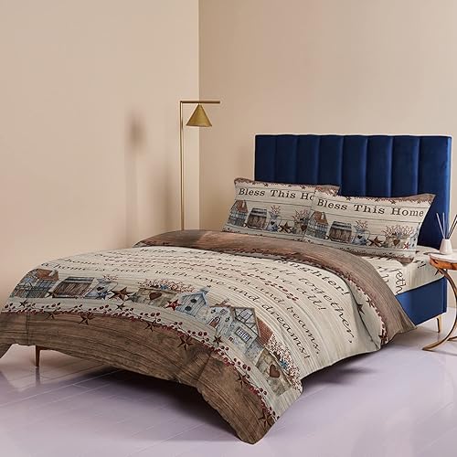 Miniatura 4 de Bless This Home - Juego de funda de edredón de madera antigua rústica con cita de 4 piezas, tamaño Queen, ultra suave, para niños, adolescentes,