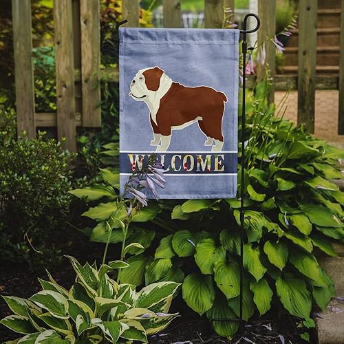 Miniatura 2 de Caroline's Treasures CK3595GF Bandera de bienvenida de bulldog inglés para jardín, bandera decorativa para patio exterior, obras de arte de patio,