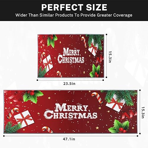 Miniatura 2 de ArtSocket Juego de 2 alfombras y tapetes de cocina antideslizantes, lavables, tapete de camino de cocina con texto en inglés "Merry Christmas",