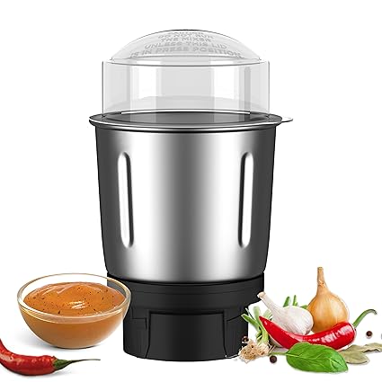 GIGAWATTS Mixer Grinder Blender Jar Stainless Steel Mini Chutney Container Without Transparent Clip Lid Strong Coupler Ideal Kitchen Accessory for Dry Wet Mixture Dosa Batter (0.5L, Pack of 1) White