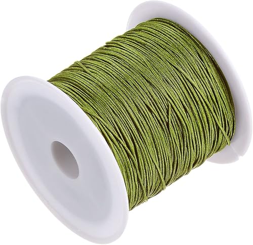 Miniatura 3 de HARFINGTON 1 rollo de hilo de nailon para abalorios de 0.024 in, 50 yardas, cuerda de satén de nailon trenzado para pulsera, collar, kumihimo, vara