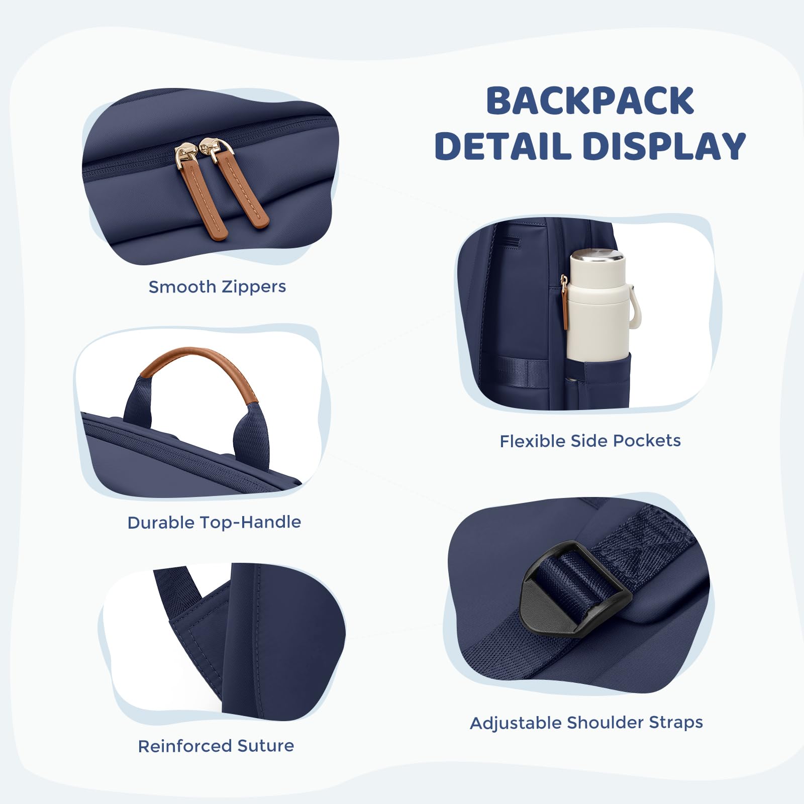 Sac à dos de voyage GOLF QUALITY pour femmes Sac de transport imperméable Sac de week-end d'affaires Sac à dos de randonnée Multicouche Sac pour ordinateur portable, 16 pouces, A-bleu marine., 16 Inch