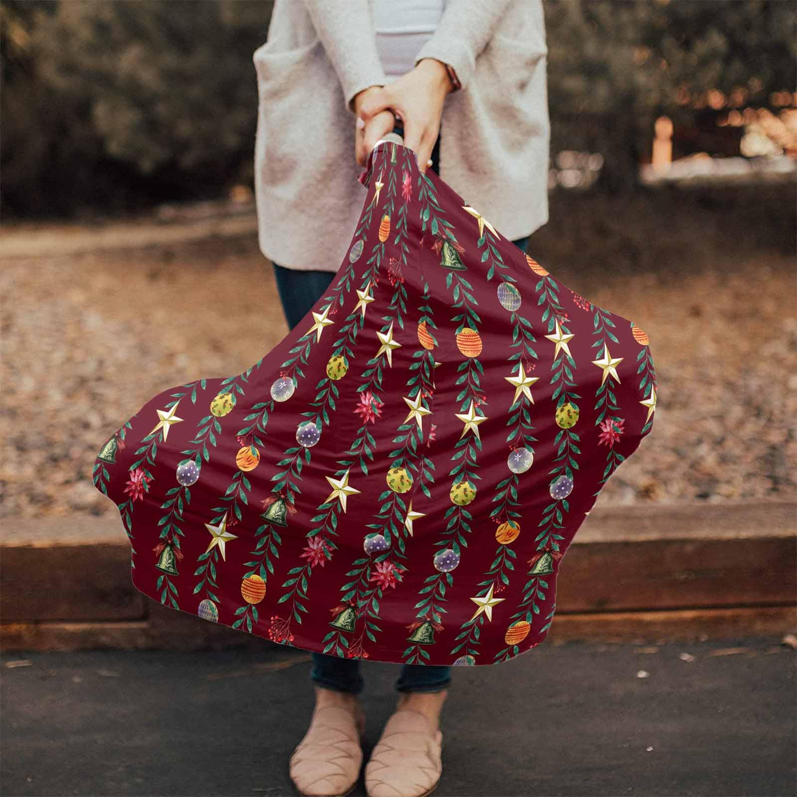 Nursing Cover for Breastfeeding Scarf, Christmas Winter Plants Stars Bell Berries Wine Red Baby Car Covers Super Soft Multi Use for Canopy Shopping Cart Cover Blanket Stroller Cover