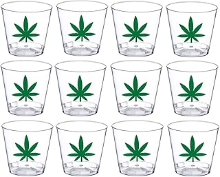 Outside The Box Imports 420 Party, Marijuana Leaf plastic shot glasses Marijuana leaf theme party, marijuana bachelorette party, cannabis party decor (Green Original)