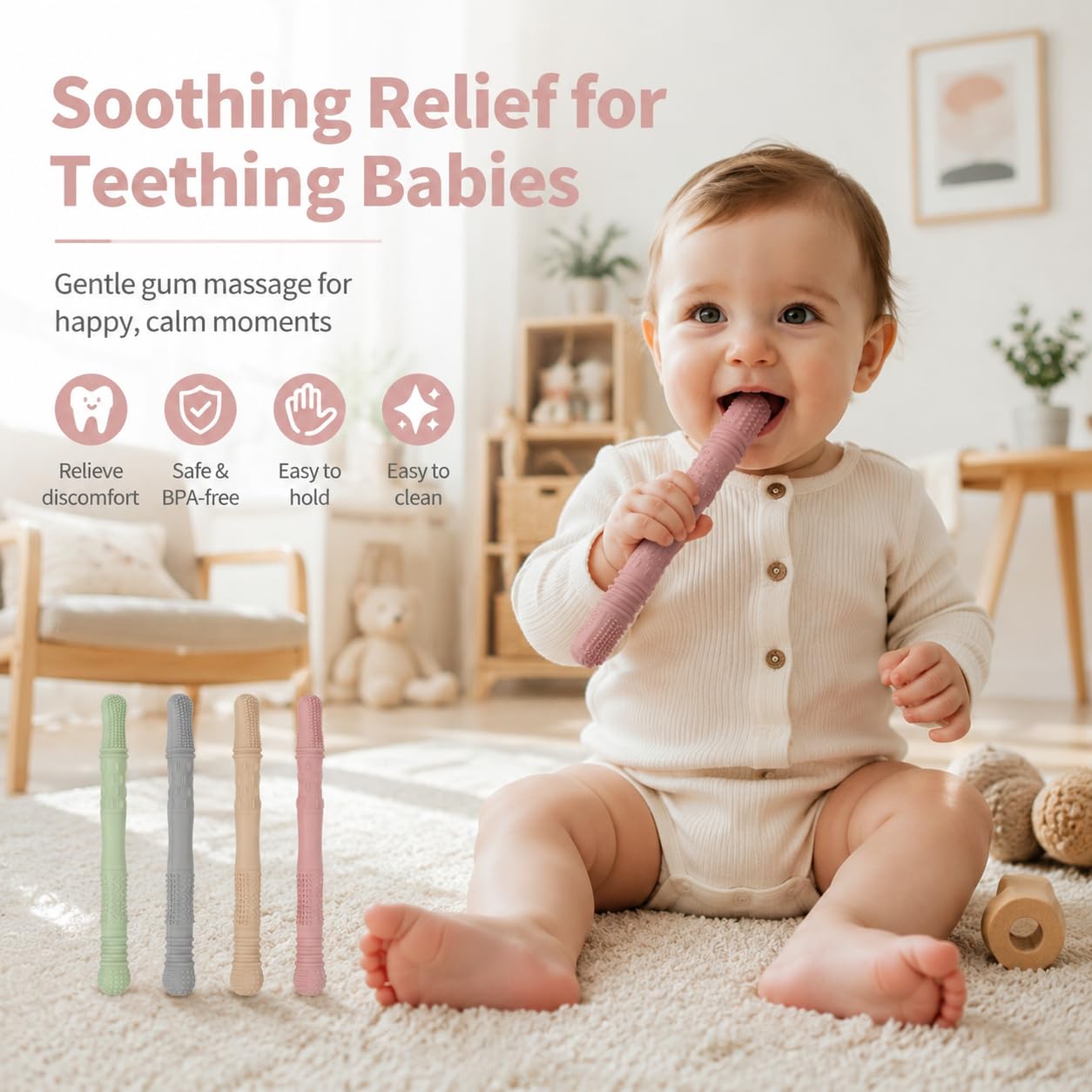 4 Pièces Jouet Sensoriel En Silicone, Refroidissant Chewy Tube avec 2 Brosse, Facile À Nettoyer, Motricité Pour Nourrissons Et Tout-petits, Allaitement, Mordre, Jouets À Mâcher En Silicone, Chewy