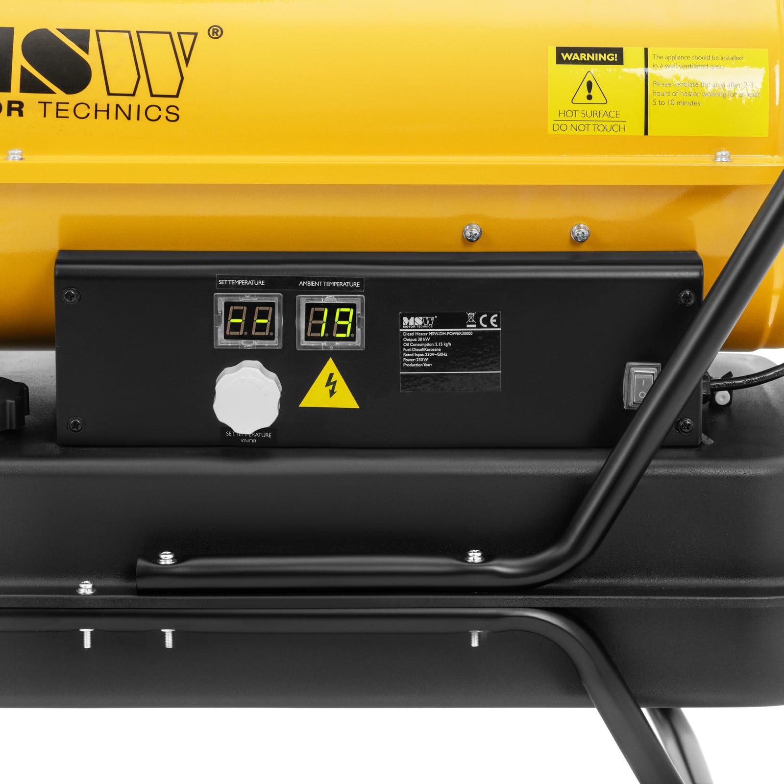 MSW Cañón calefactor de gasoil con ruedas 30 kW Depósito de 38 L Protección contra Sobrecalentamiento ECO series Cañón de calor Cañón calentador Cañón calefactor de diésel Calefactor para obra