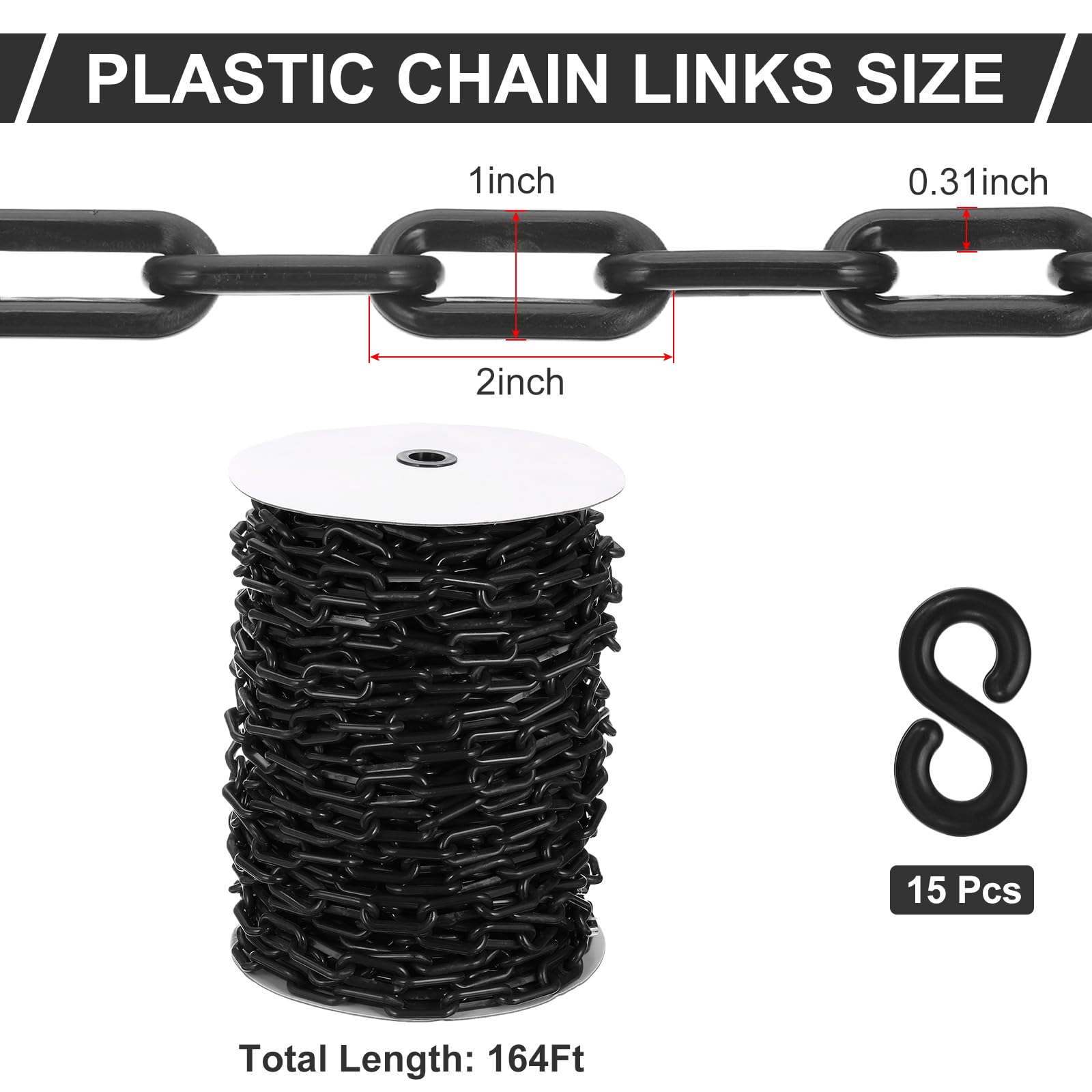PATIKIL Catena in Plastica Nera, 164 ft 8mm Catena di Sicurezza Barriera in Plastica Grande Catena Lunga per Controllo della Folla riga di Code Parcheggio Recinzione Cancello