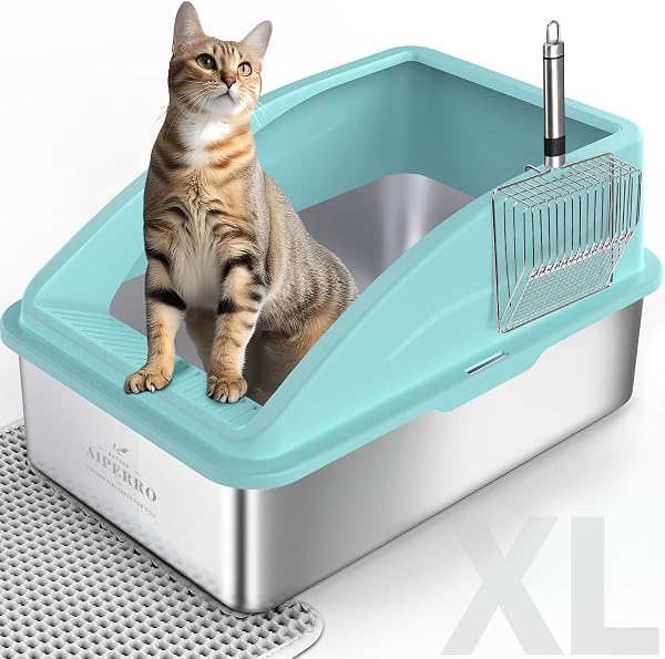 AIPERRO Stainless Steel Litter Box | XL Metal Cat Litter Boxes with Lid