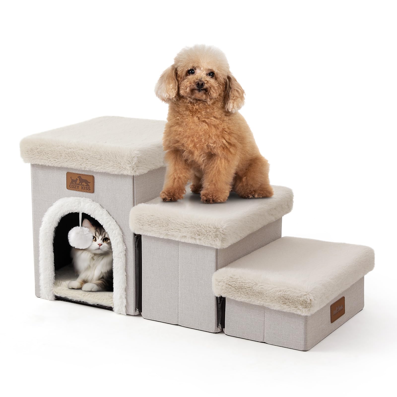 Hundetreppe Aus Bambus – 3 Stufen, 38,1 Cm Hoch, Rutschfest & Bis 90 Kg Belastbar Für Couch & Bett