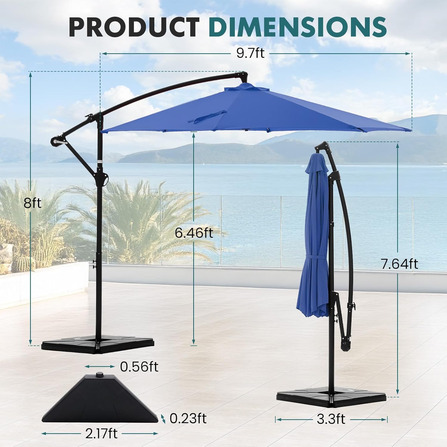 Patio Umbrella Outdoor, 10FT Offset Cantilever Patio Table Umbrella, Easy Tilt Adjustment, UV Protection, Fade Resistant Fabric for Pool, Garden, Backyard, Deck