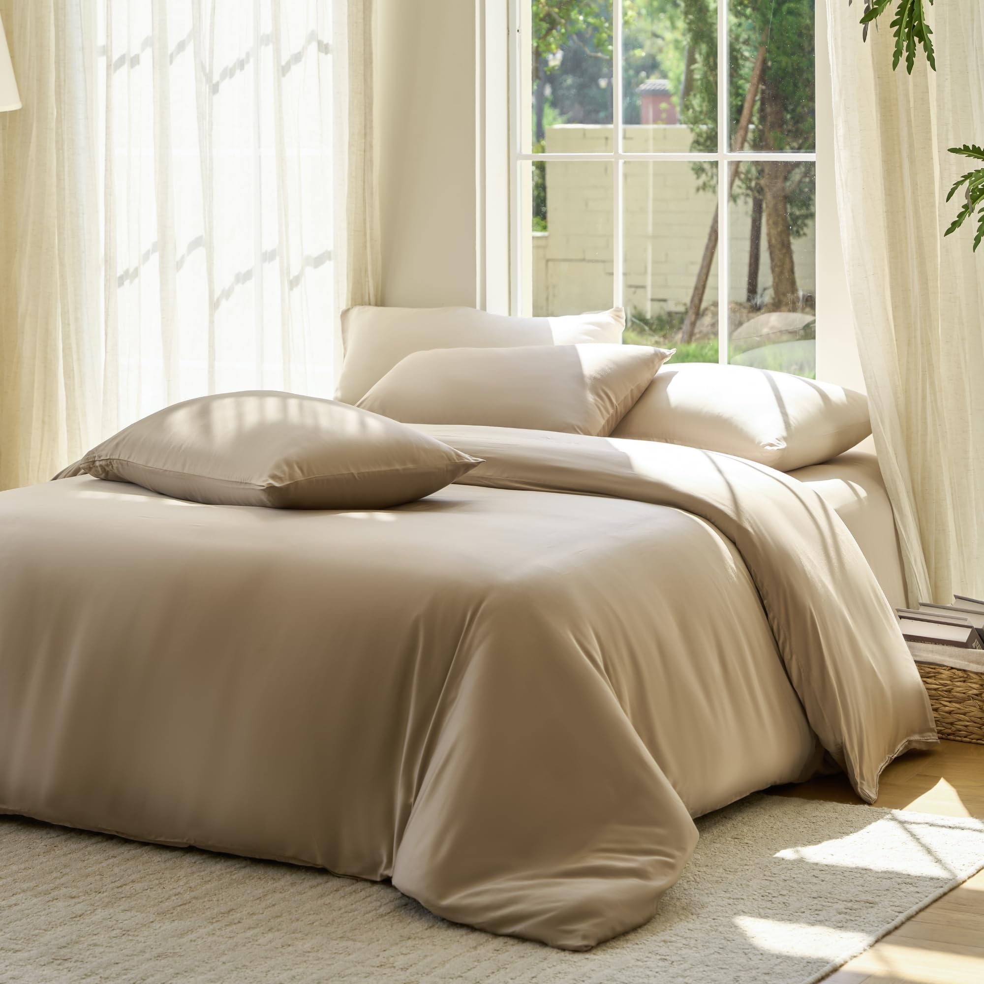 Photo 1 of DOZ by SIJO Viscose Duvet Cover Set, Full/Queen, Dune
