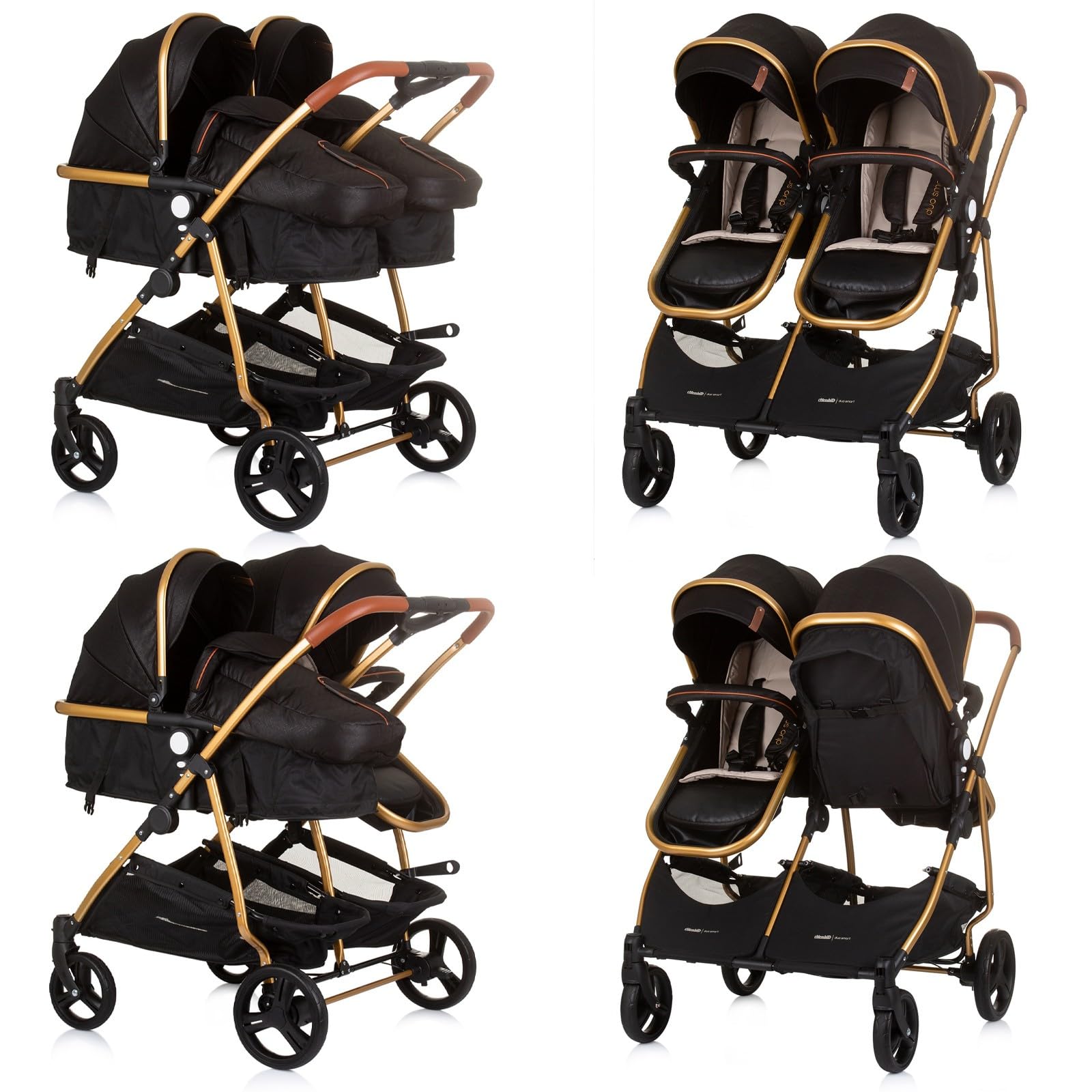 DUO SMART Poussette jumeaux ou enfants rapprochés largeur 79 cm Noir sans cosy