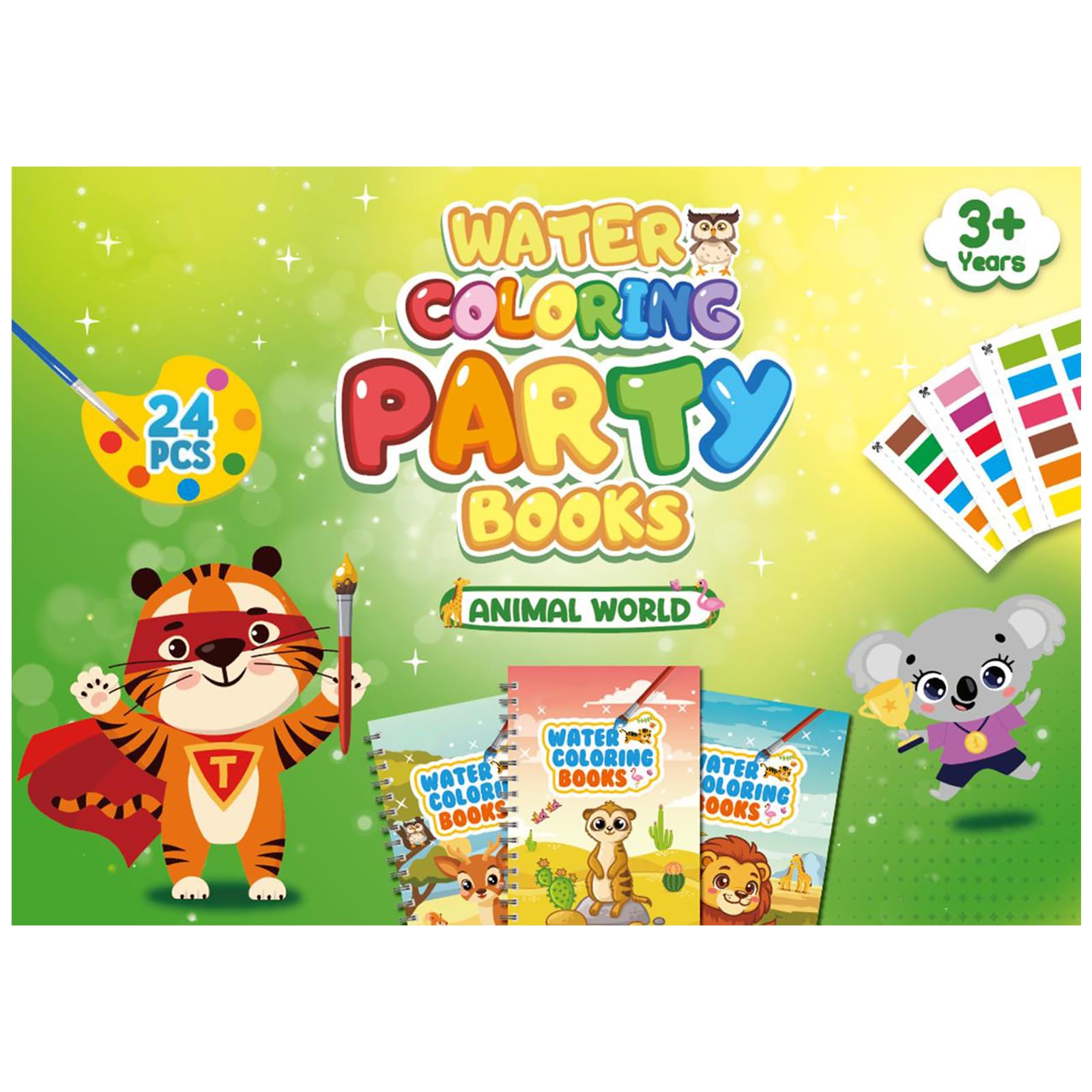 LIKYMO Water Colouring Books, Party Bags Fillers for Kids – Mini Colouring Books, Water Painting Books for Kids, Class Gifts, Birthday Return Gifts for Ages 4-9 (24PCS Animals)