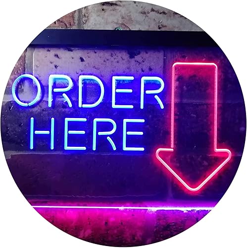 ADVPRO Ordene aquí Cashier Shop Letrero de neón LED de doble color rojo y azul 12 "x 8.5" st6s32-i3373-rb