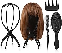 ProSuites 2-Pack Wig Head Stands with 3 Wig Brushes & Combs - Portable Travel Holders for Short Women's Wigs