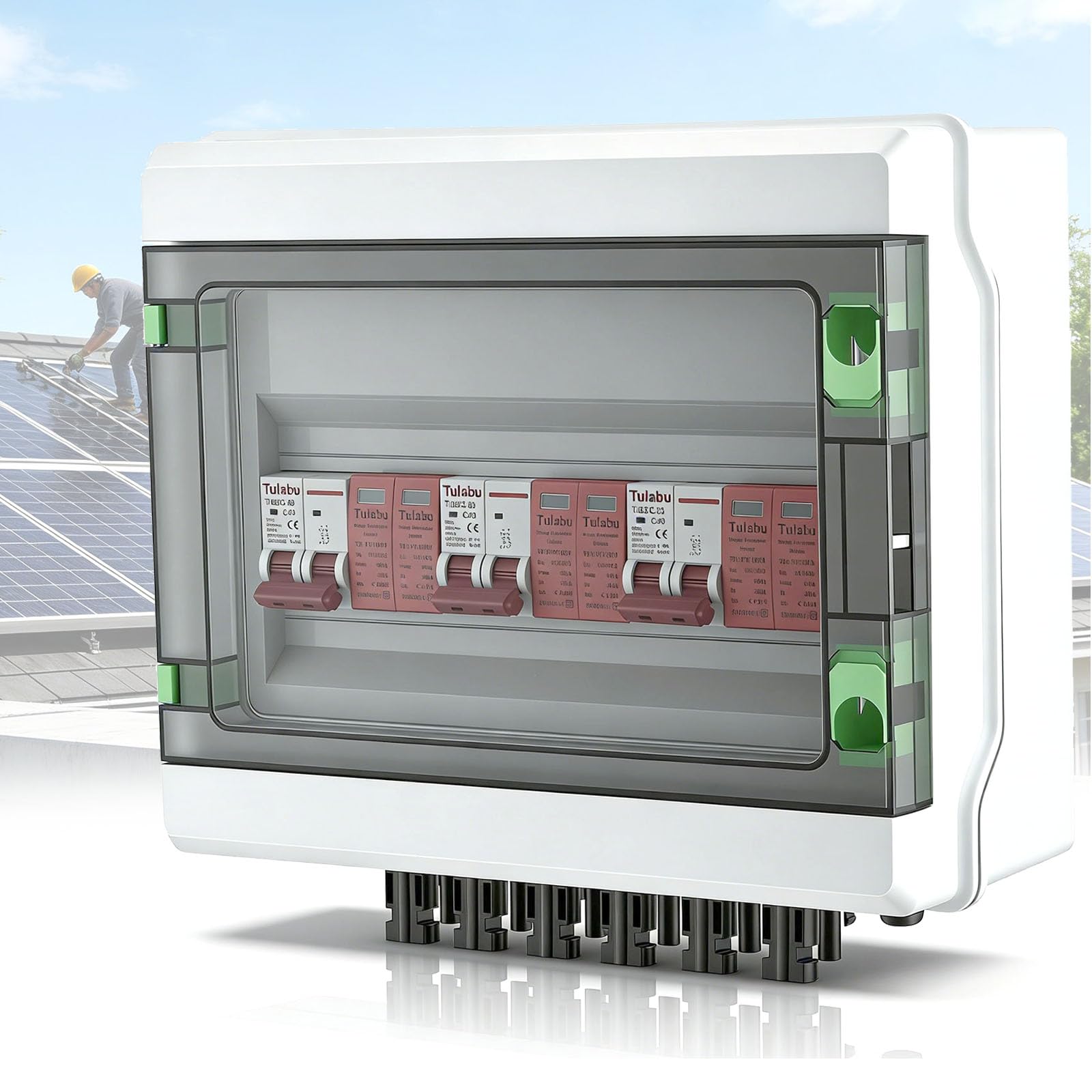 Überspannungsschutz PV, DC 40A/1000V 3 in 3 out Trennschalter Blitzschutz Leitungsschutzschalter 3 String 1000V DC 40A 20-40KA IP65 Wasserdicht Solar Anschlusskasten für Photovoltaik PV Anlage