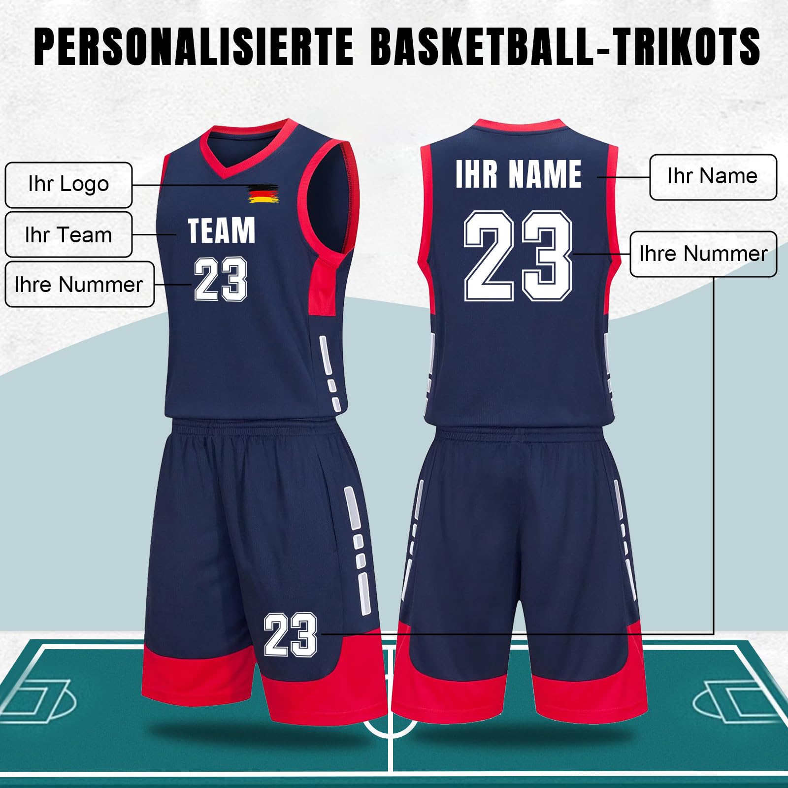 Generisch Basketball Trikot Herren Kinder, Personalisiert Basketball Jersey mit Eigenem Namen Nummer Logo