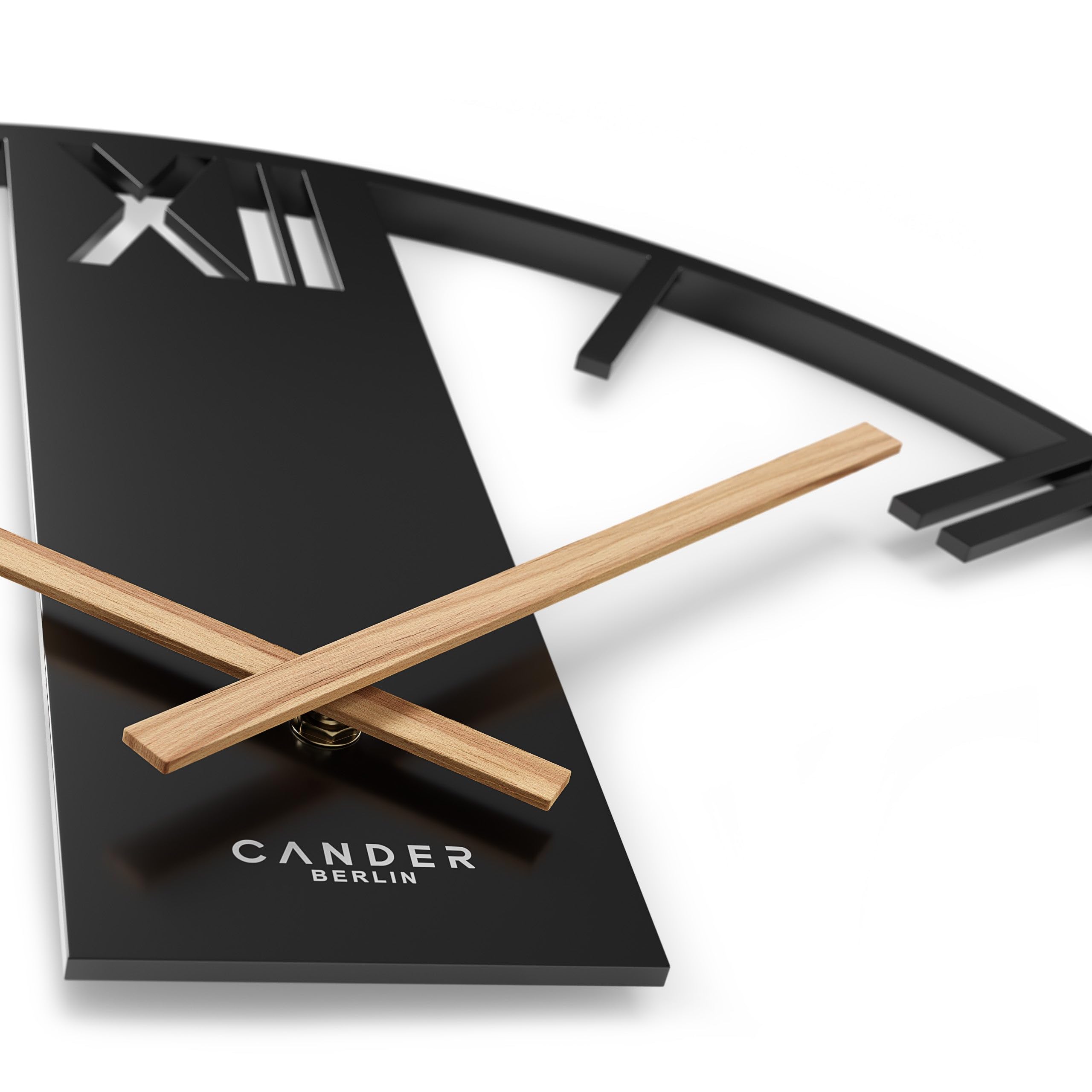 Cander Berlin NIKANOR XXL Vintage-Wanduhr lautlos 60 cm Metall Holzzeiger ohne Tickgeräusche groß modern schwarz Wohnzimmer Küche