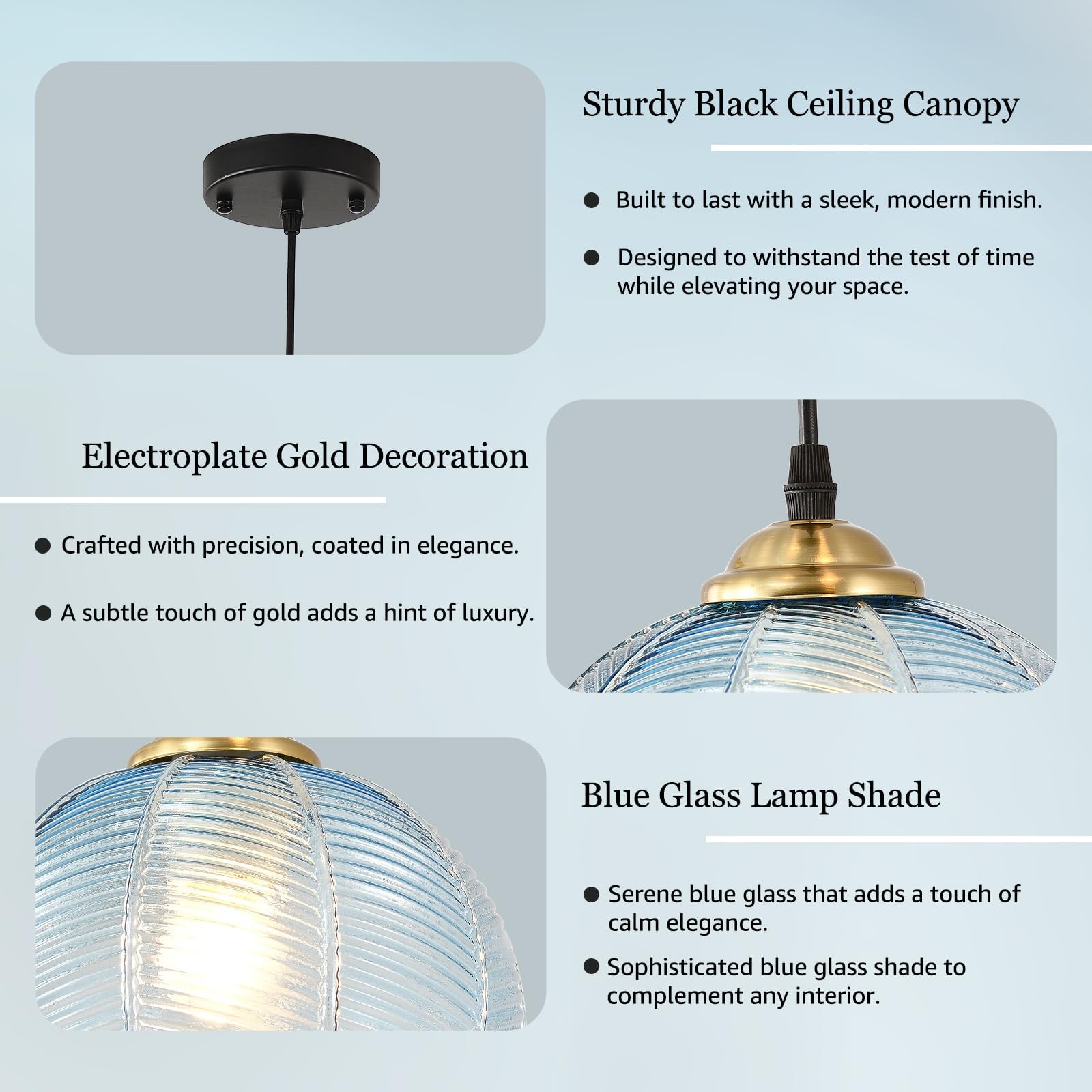 Lámpara colgante de cristal azul, lámpara colgante con pantalla de globo grande de 9.8 pulgadas, lámpara colgante de bola de vidrio soplado a mano para isla de cocina, escalera, comedor, sala 4