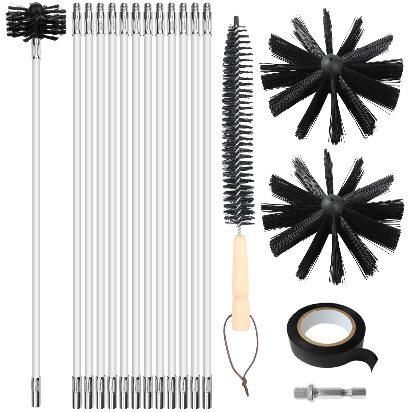 Lvjkes deshollinador de chimeneas, Juego de 24 Piezas para Limpieza con 18 Varillas de 41 cm, 2 Cabezas de Cepillo de 20 cm, 2 a Varilla Hexagonal de 4,5 cm, a Cepillo con Mango de Madera de 38 cm — view 12