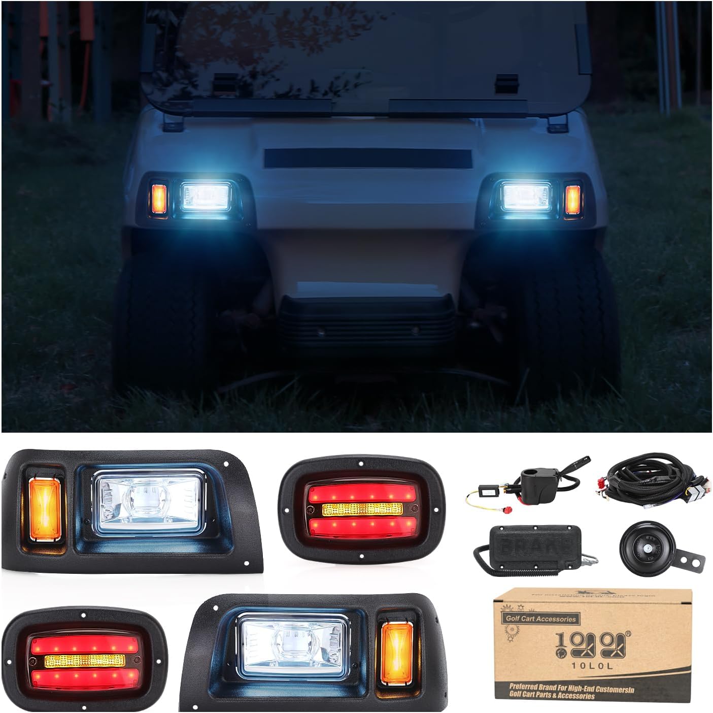 10L0L Golf Cart Light Kit for Club Car DS (12V-48V) - Super Bright Headlights, Tail Lights, Turn Signals & Brake System with Daytime Safety Mode