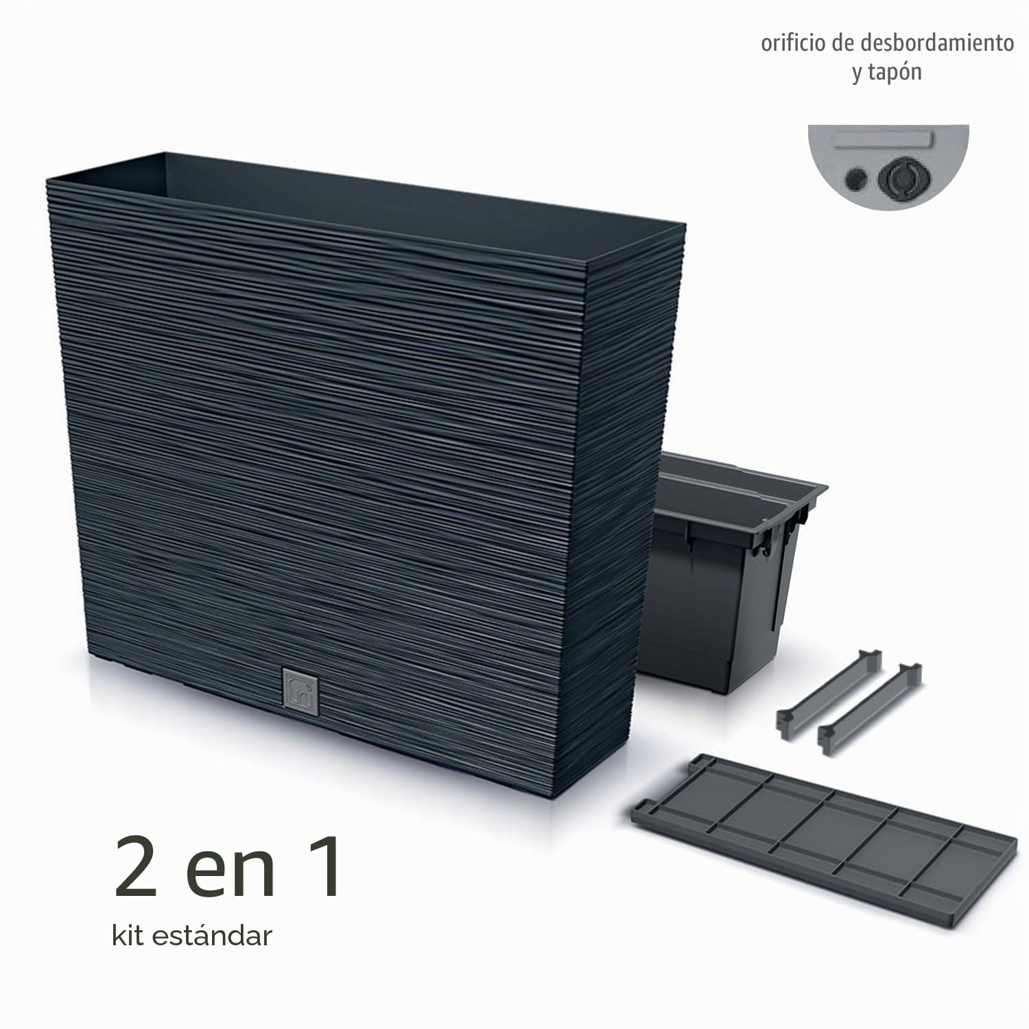 IMJ-Global Furu Case Lot de 3 macetas rectangulares de plástico, 58 x 18 x 49,8 cm, para interior/exterior, negro, 44 litros, diseño moderno