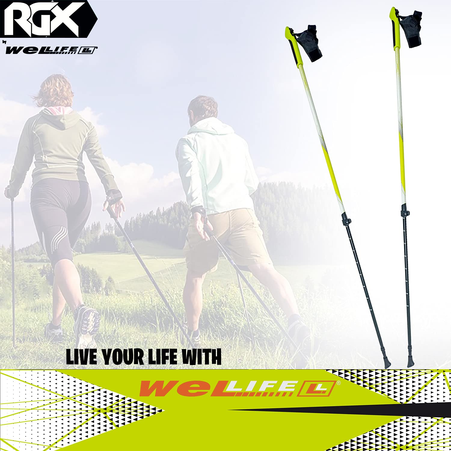 WeLLIFE |Bastoncini Nordic Walking in Alluminio| Polsino con Sgancio Rapido CLICK and GO per Nordic Walking, Escursionismo e Trekking