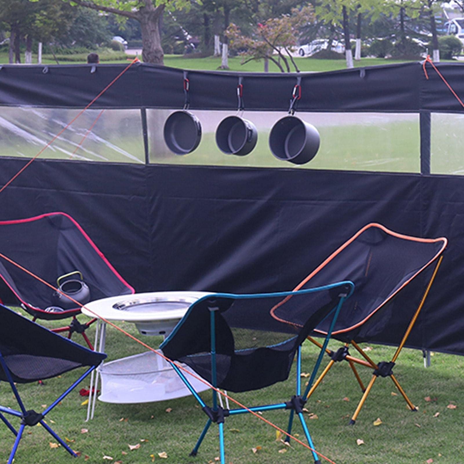 Camping Windscherm Strandtent Tuinhek Privacyscherm 440x130cm Voor Picknick, Barbecue, Kampvuur (Color : Black