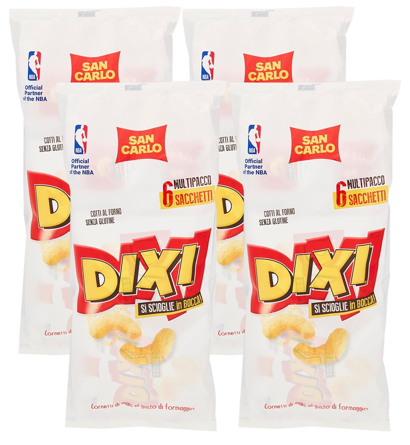 4X San Carlo Dixi Cornetti di Mais Gusto Formaggio Formato Multipack con all'interno 6 Buste da 25g, Senza Glutine (Gluten Free) 150g