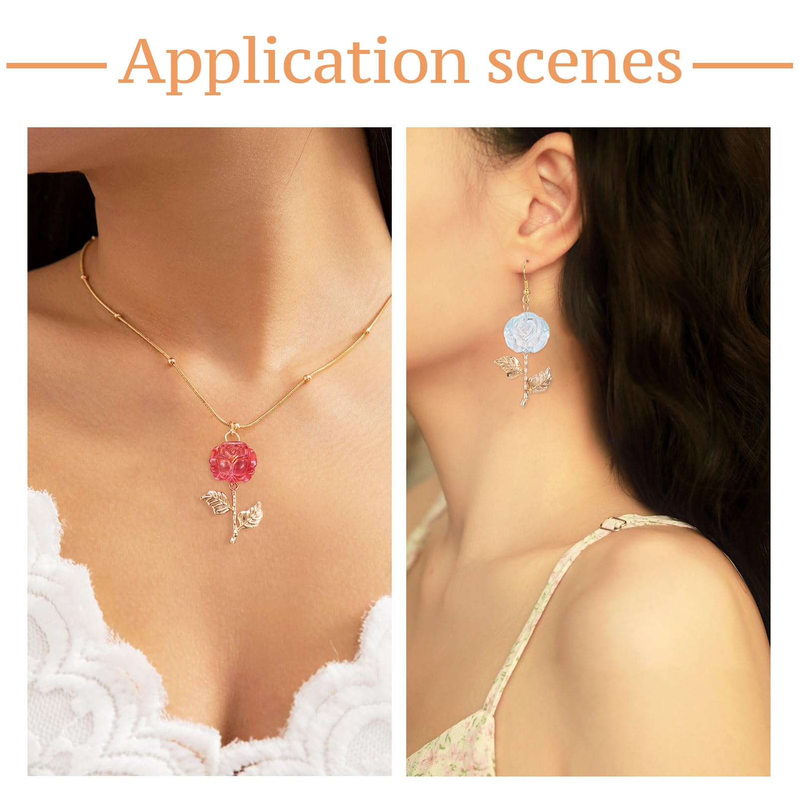 Crafans 16Pcs Rose Charms Transparent Colorful Acrylic & Alloy Flower Pendants Colorful Rosary with Golden Leaf Blossom Charms for DIY Necklace Earring Jewelry Making - Image 3