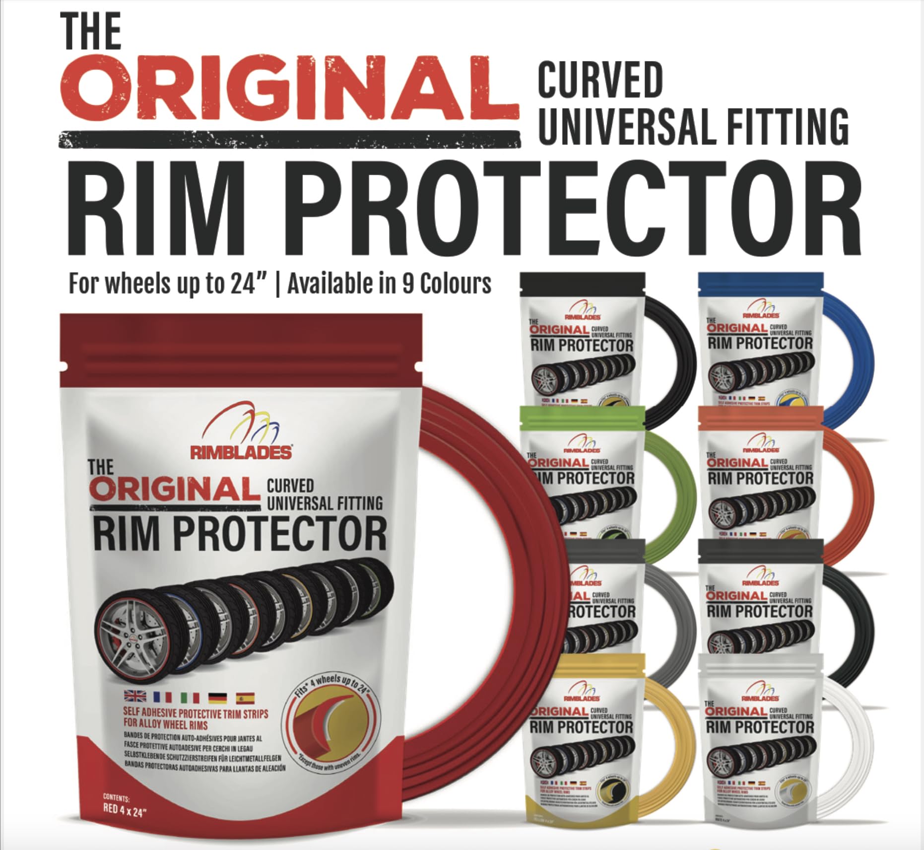 Rimblades FELGENSCHUTZ & STYLING orange Ausführung 2016 Alu Felgen Schutzring Felgenringe Felgenstyling 13 bis 24 Zoll Rim Protector Guard Ringz Felgenrandaufkleber Felgenhornschutz Farbe ORANGE