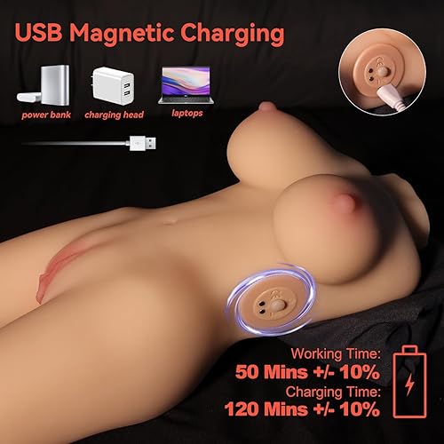 Miniatura 4 de Sexpower Muñeca sexual vibratoria de 4 libras con 10 modos de vibración, agarre de mano, juguete sexual realista con canal vaginal y anal, coño de