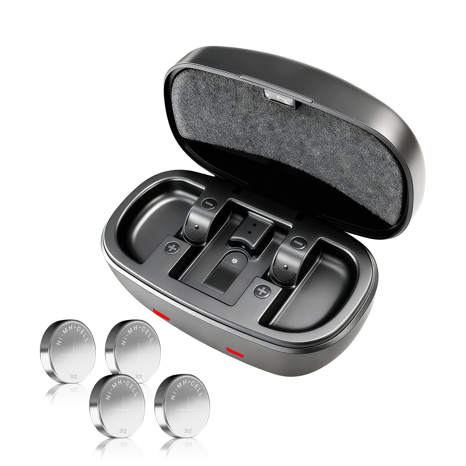 Stazione di ricarica per apparecchi acustici con 4 batterie ricaricabili 312 di lunga durata, batteria ricaricabile 312 e custodia da viaggio per anziani