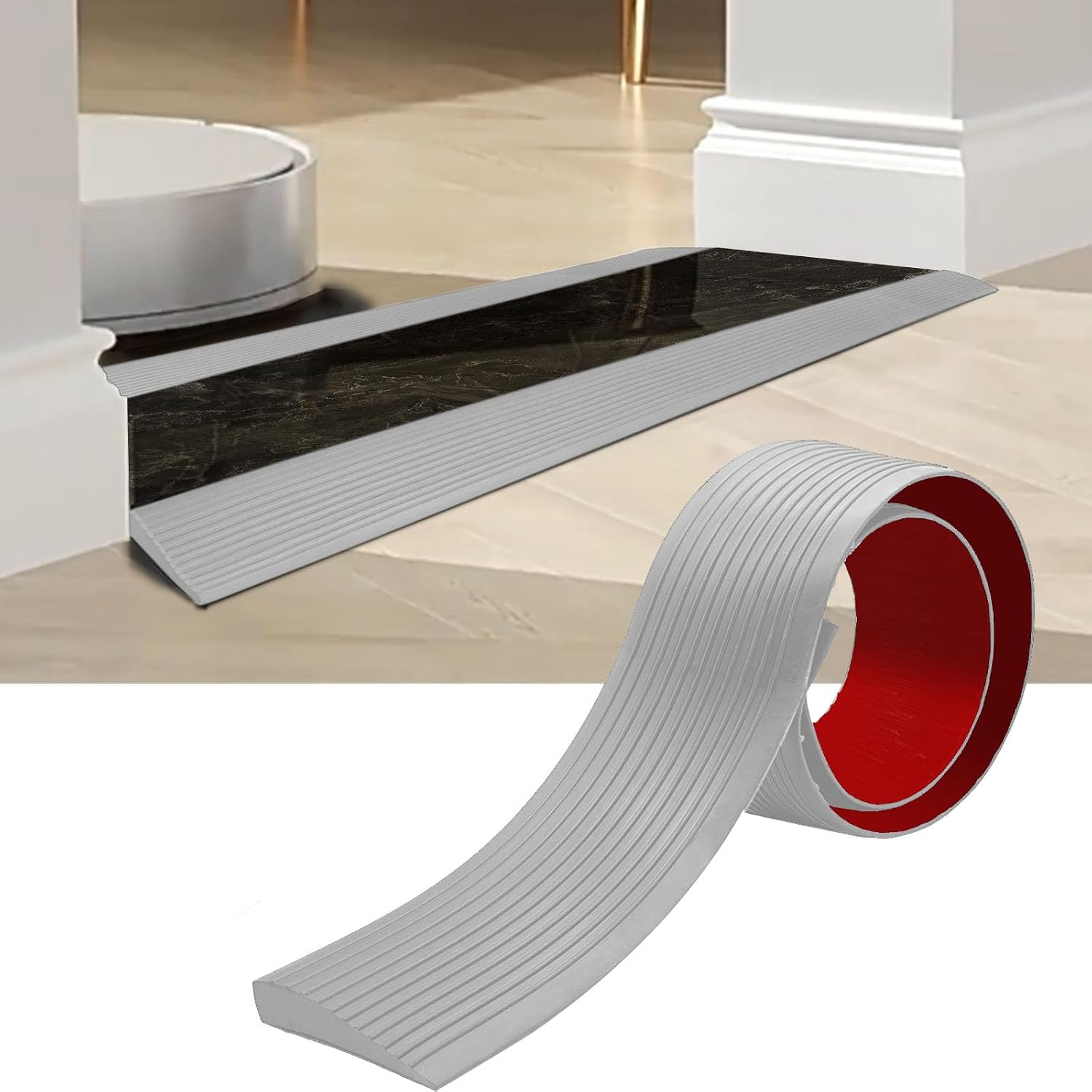 Self-Adhesive Rubber Threshold Ramp – For Wheelchairs, Scooters, Doorways & Steps, 5cm Wide X 1m Long (Black)
