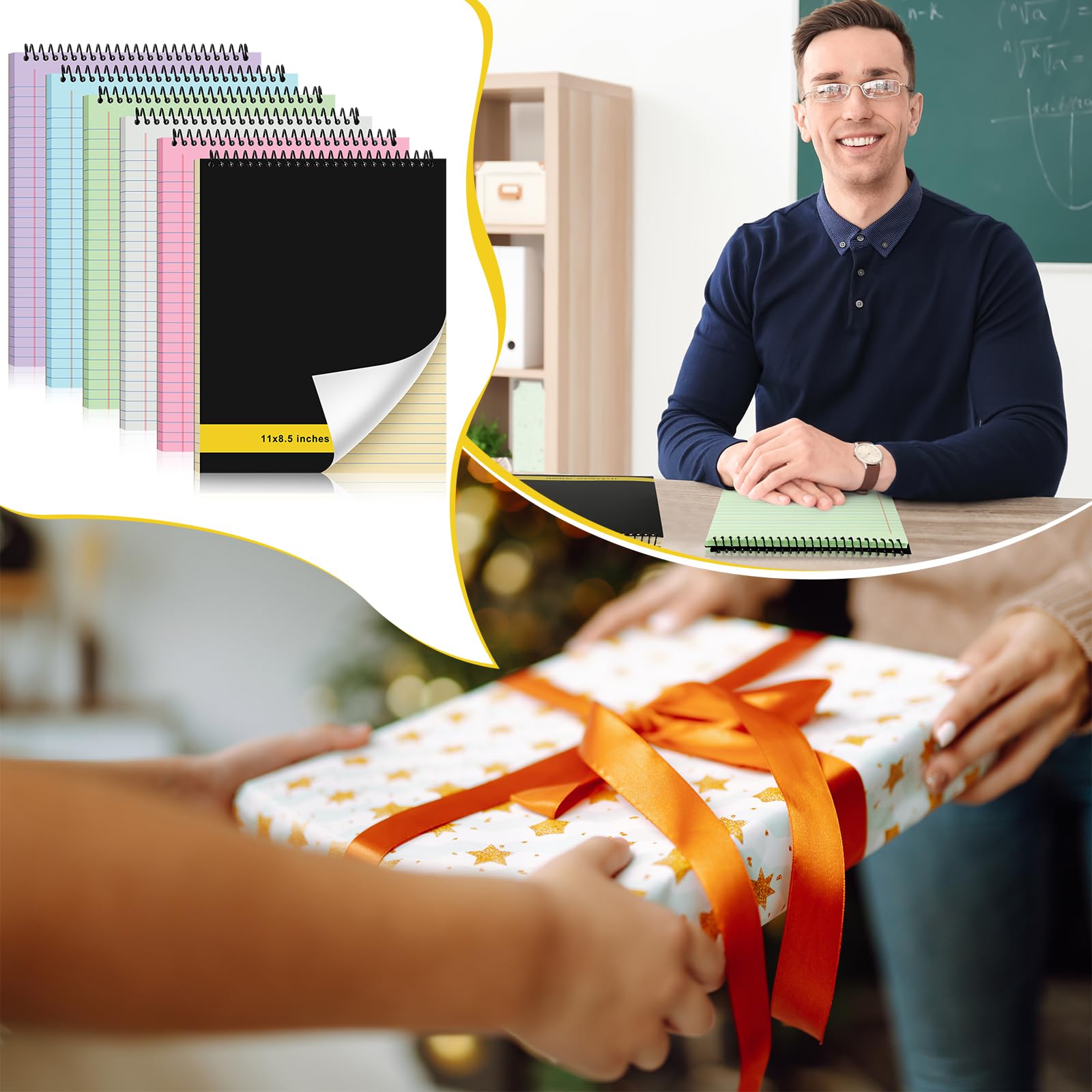 Resurhang Lot de 6 cahiers à spirales à spirales double face avec couverture rigide durable pour l'école et le travail, 70 feuilles (6 couleurs)